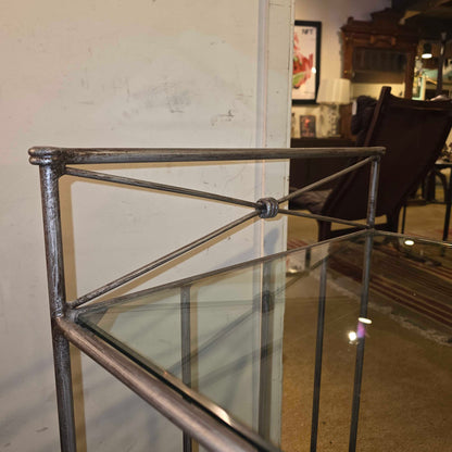 Metal Frame Glass Top Slatted End Table