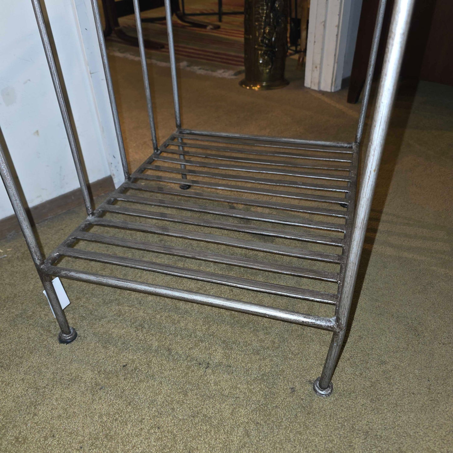 Metal Frame Glass Top Slatted End Table