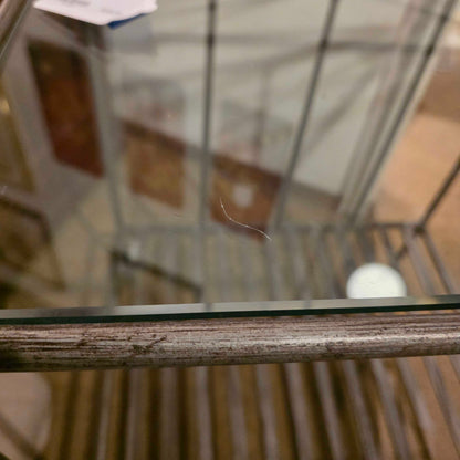 Metal Frame Glass Top Slatted End Table