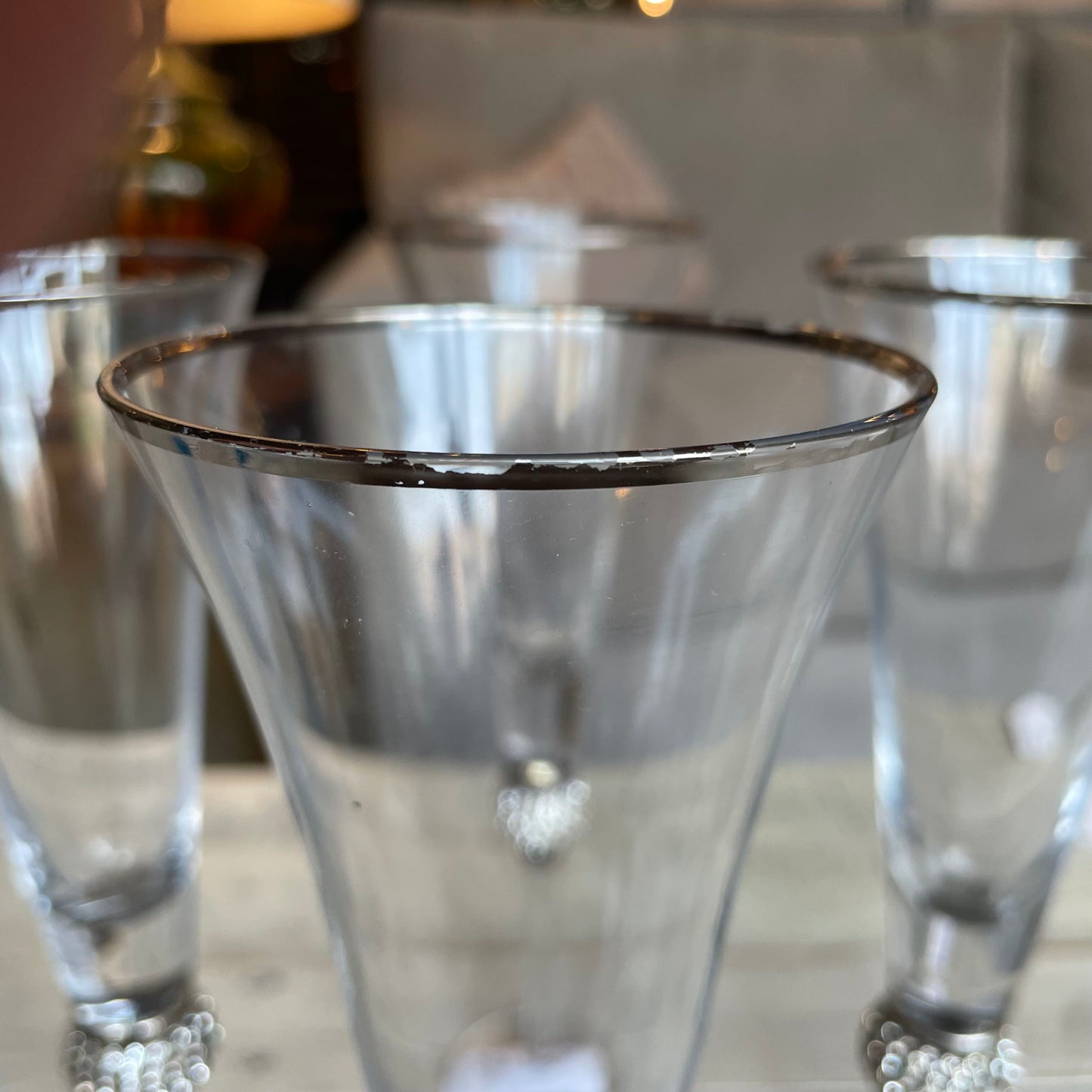 Champagne Flutes w/ Rhinestones on Stem SET of 4
