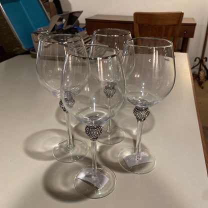 Wine Glasses w/ Rhinestones on Stem SET of 4