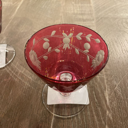 Cranberry Floral Etched Cocktail Glasses SET of 6 AS IS SMALLS