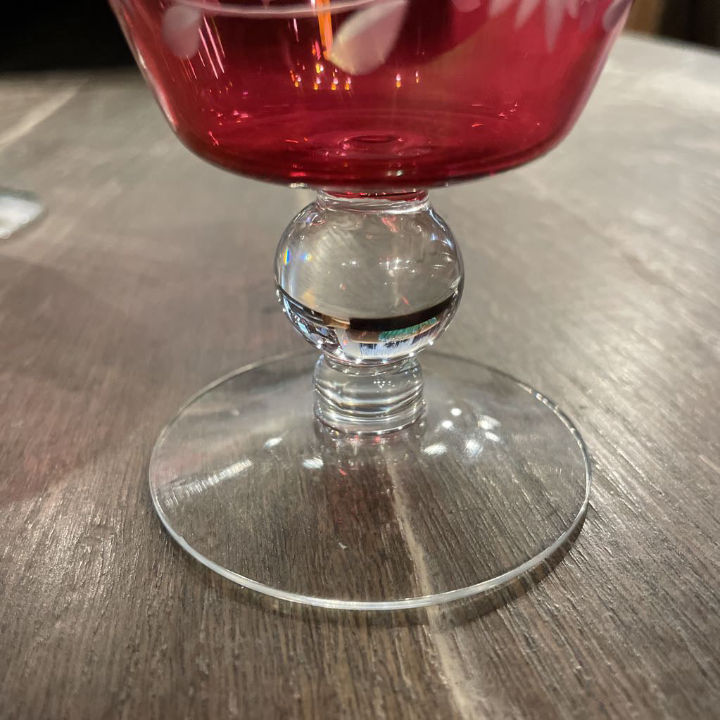 Cranberry Floral Etched Cocktail Glasses SET of 6 AS IS SMALLS