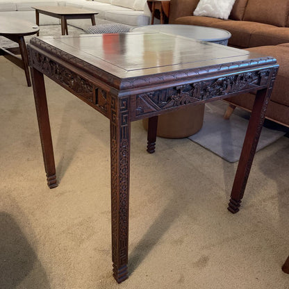 Asian Deco Carved Square End Table
