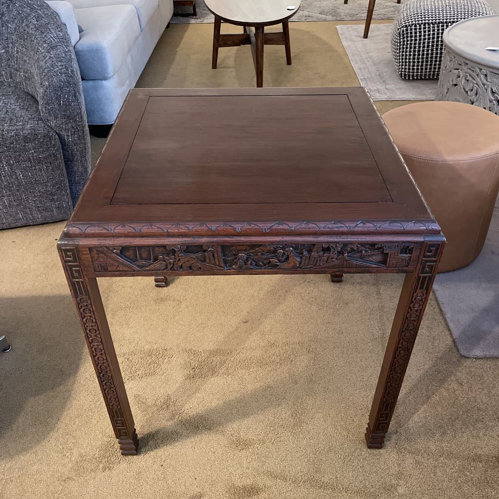 Asian Deco Carved Square End Table