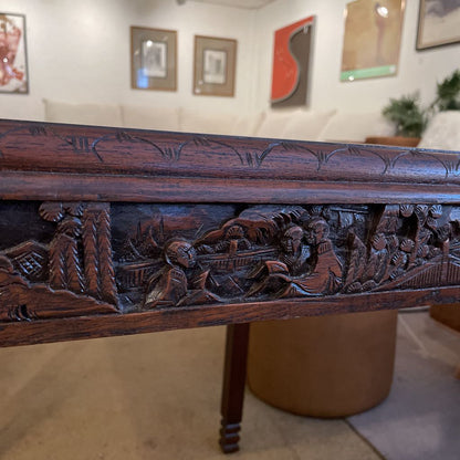 Asian Deco Carved Square End Table