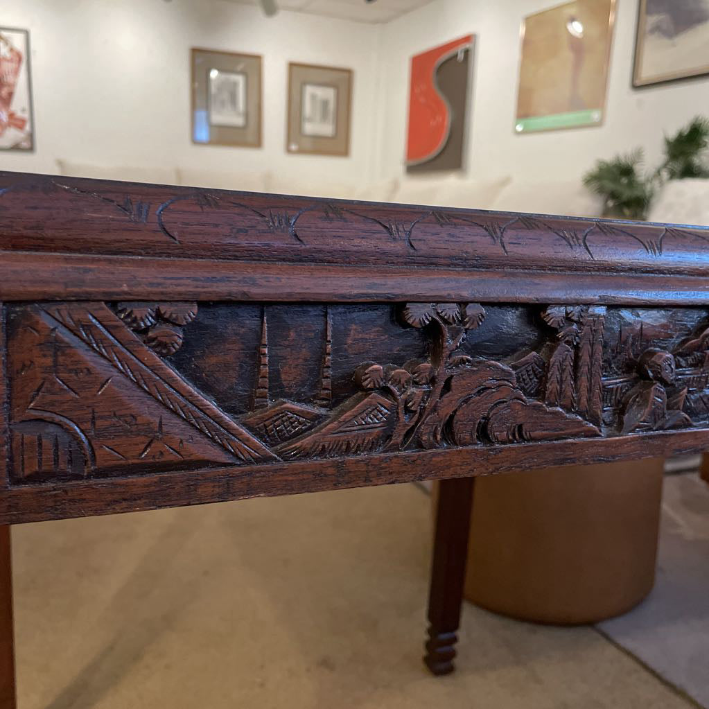 Asian Deco Carved Square End Table