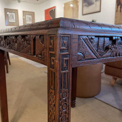 Asian Deco Carved Square End Table