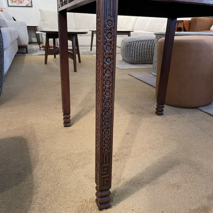 Asian Deco Carved Square End Table