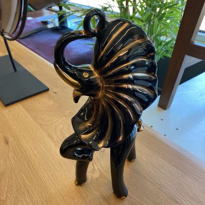 Vintage Black & Gold USA Ceramic Elephant