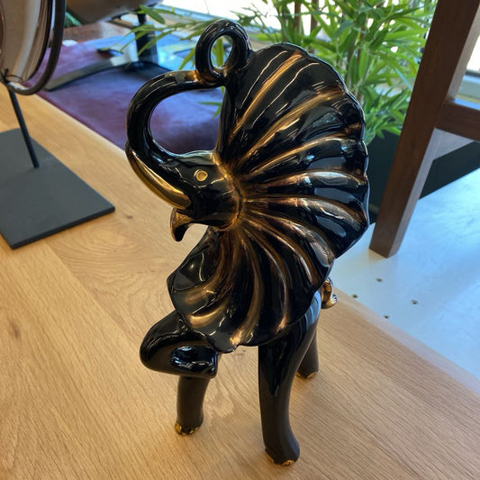 Vintage Black & Gold USA Ceramic Elephant