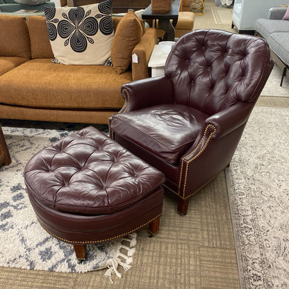 HANCOCK & MOORE Oxblood Club Chair & Demilune Ottoman (AS IS)