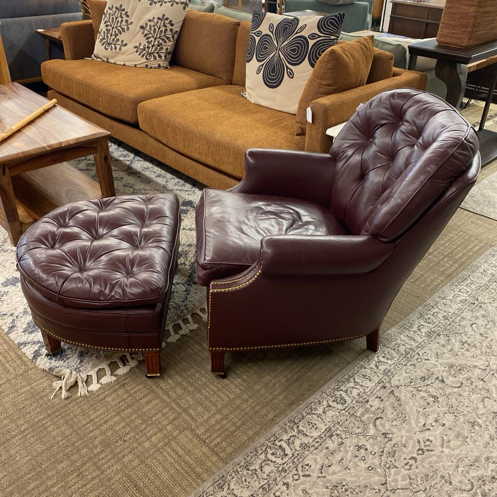 HANCOCK & MOORE Oxblood Club Chair & Demilune Ottoman (AS IS)
