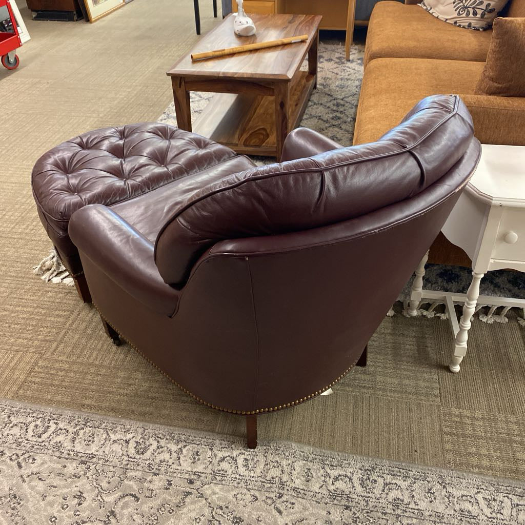 HANCOCK & MOORE Oxblood Club Chair & Demilune Ottoman (AS IS)