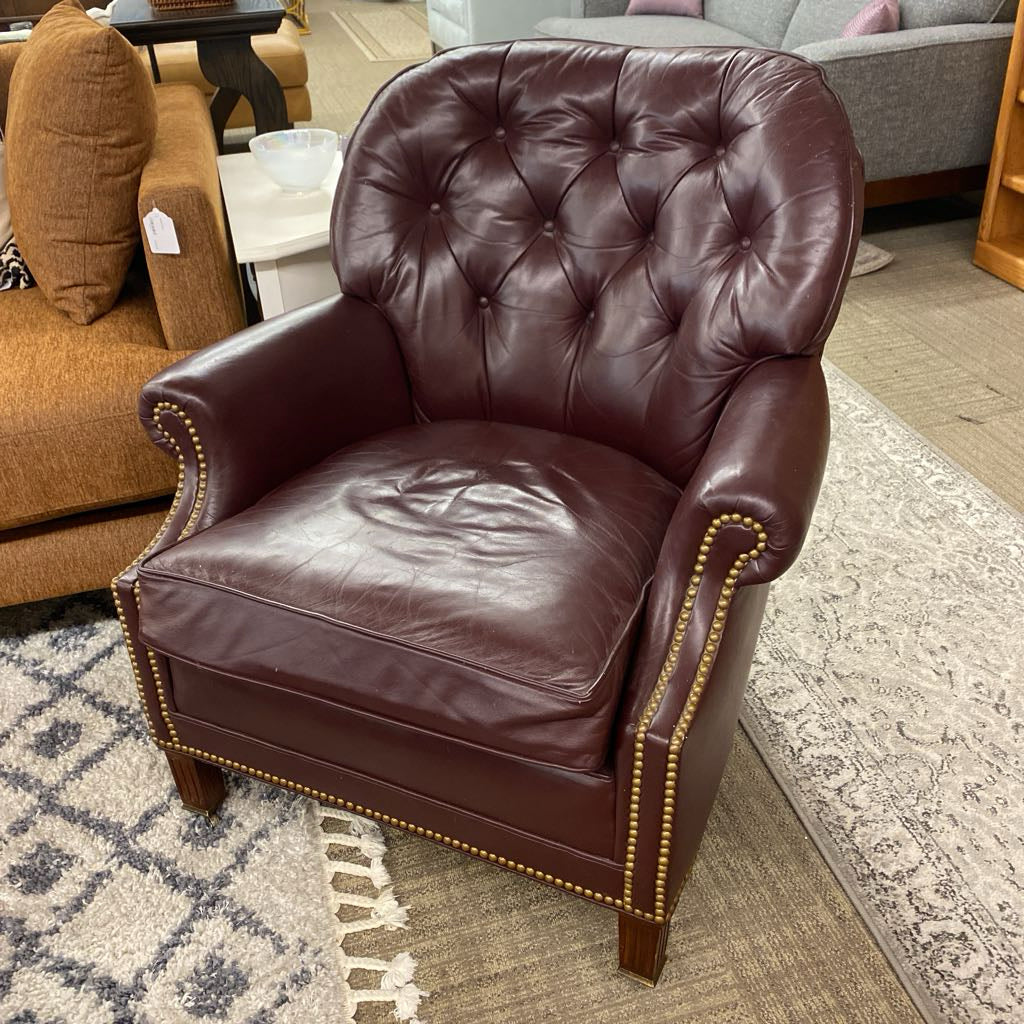 HANCOCK & MOORE Oxblood Club Chair & Demilune Ottoman (AS IS)