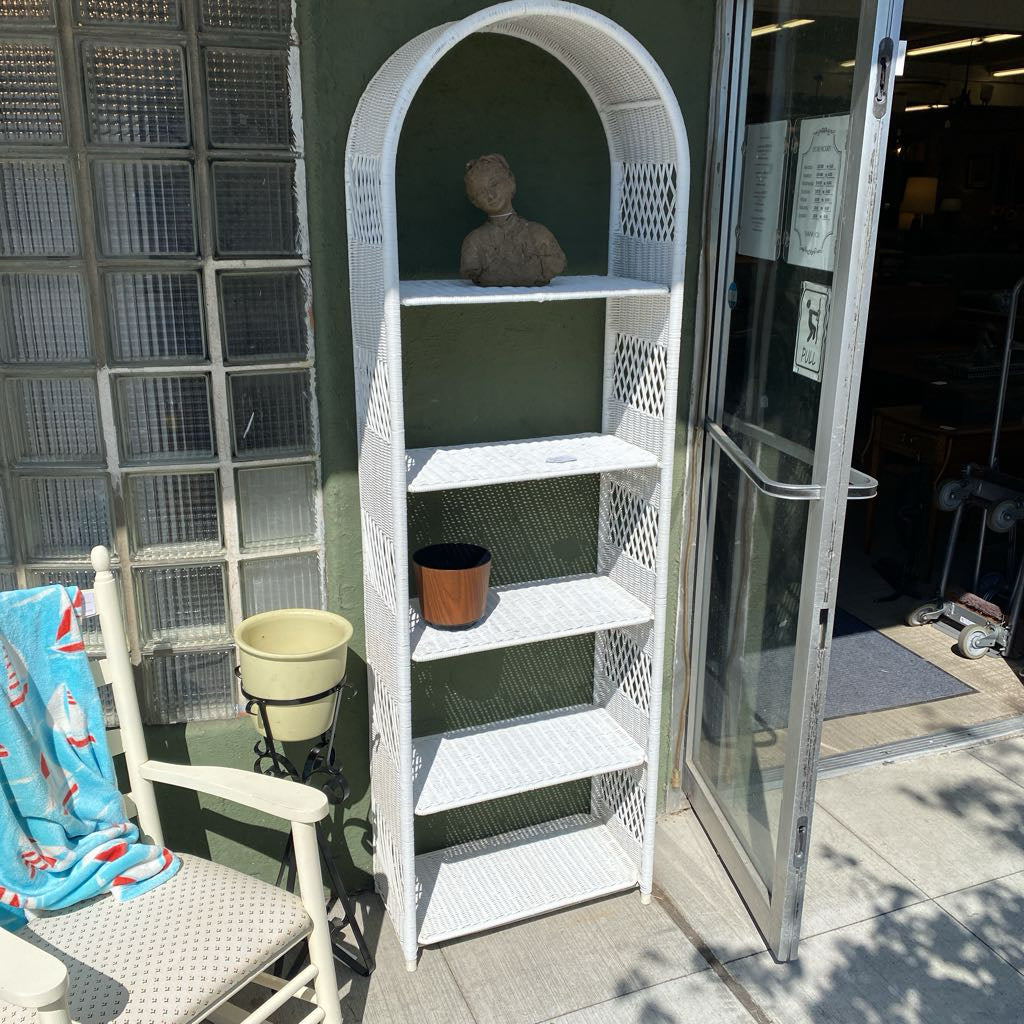 White Wicker Arched Top Bookshelf
