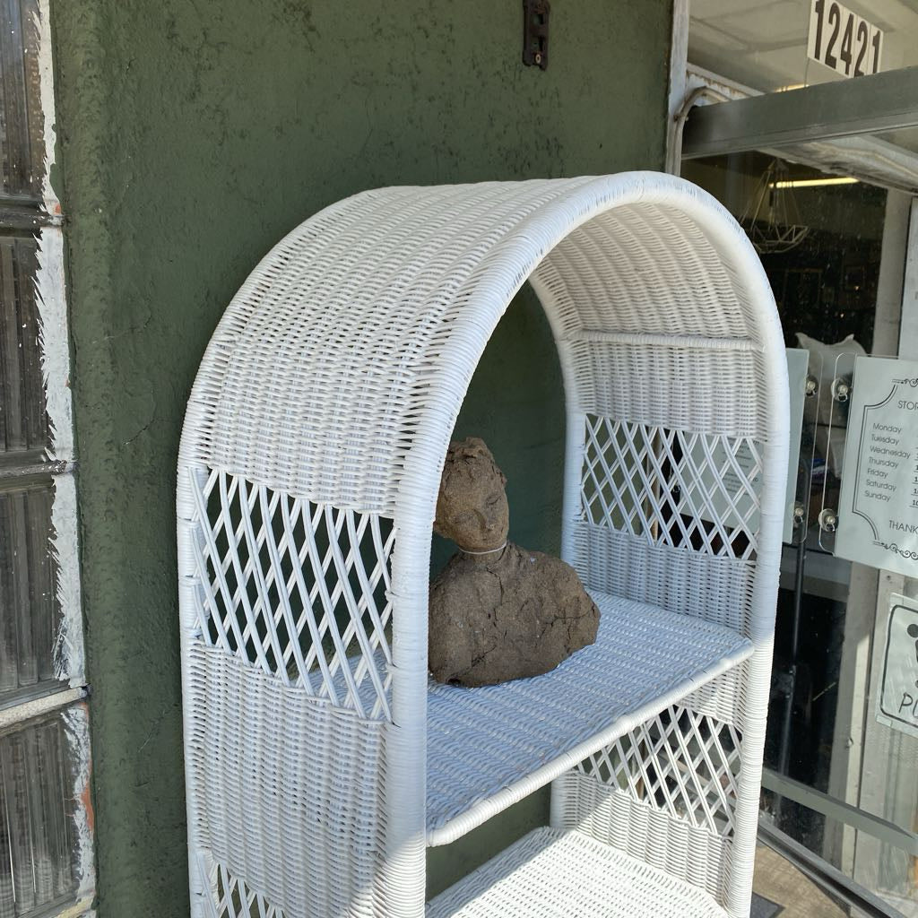White Wicker Arched Top Bookshelf