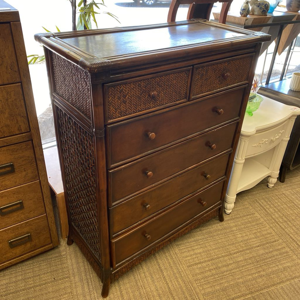Rattan & Bamboo Accents Six Drawer Chest
