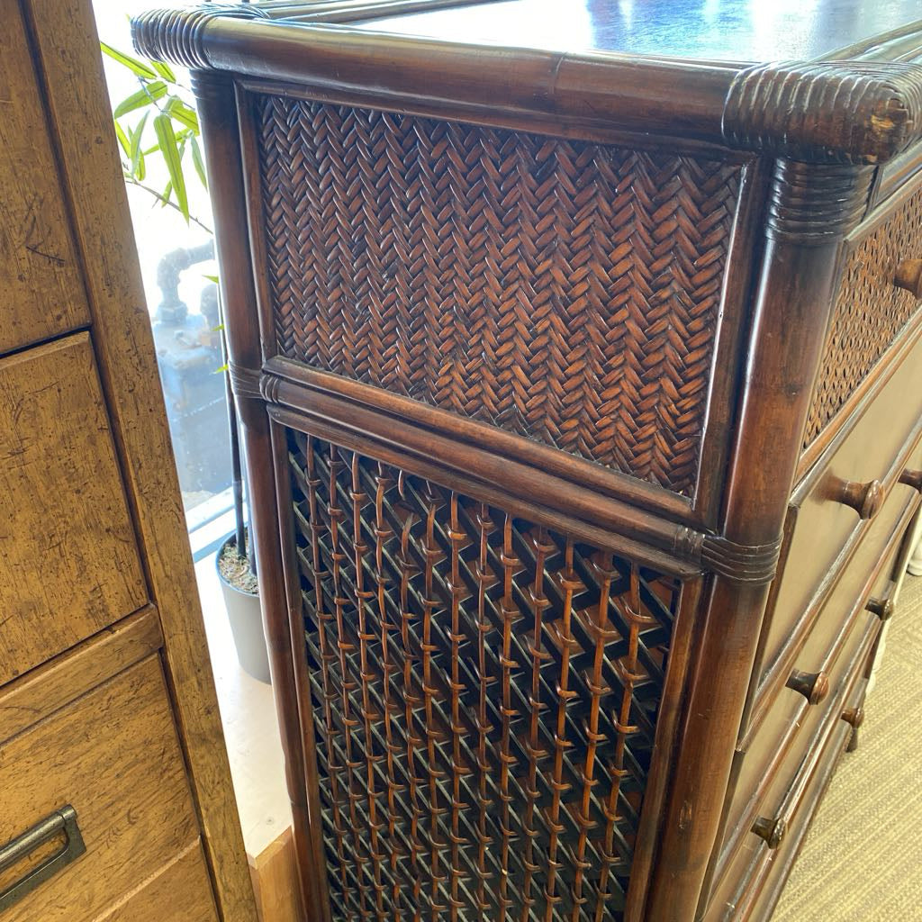 Rattan & Bamboo Accents Six Drawer Chest