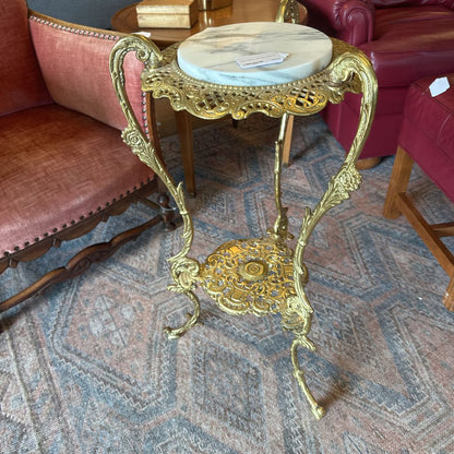 Brass Marble Top Plant Stand