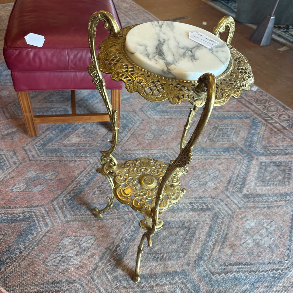 Brass Marble Top Plant Stand