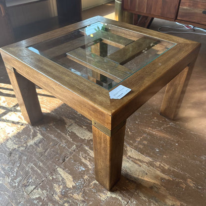 Solid Wood Side Table w/ Brass Accents