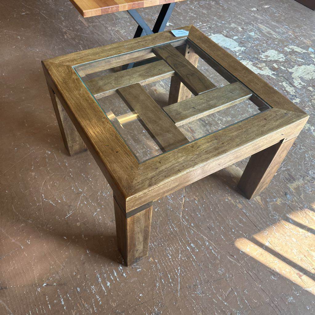 Solid Wood Side Table w/ Brass Accents