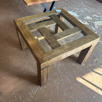 Solid Wood Side Table w/ Brass Accents