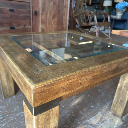 Solid Wood Side Table w/ Brass Accents