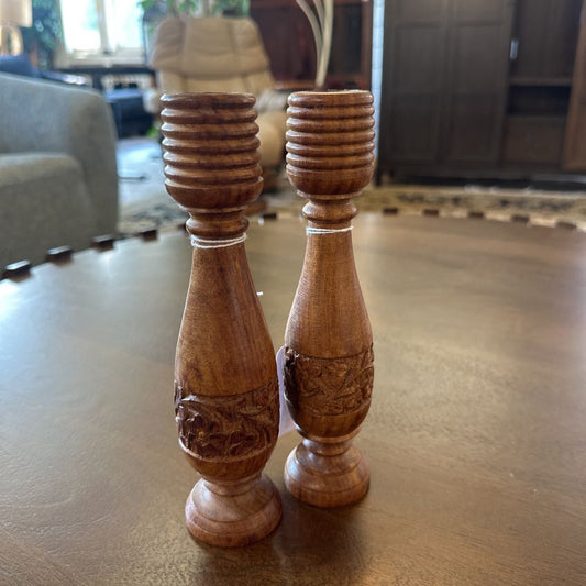 Turned and Carved Candle Stick Set