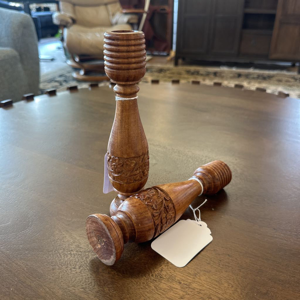 Turned and Carved Candle Stick Set