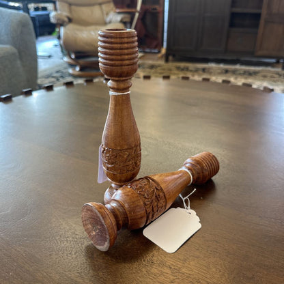 Turned and Carved Candle Stick Set