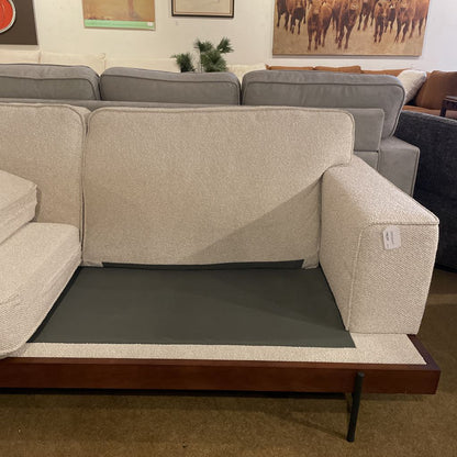 Wood Base Metal Leg White Textured 2 Seat Sofa