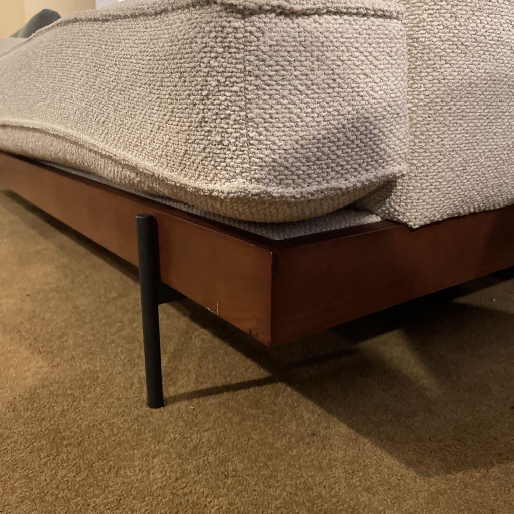 Wood Base Metal Leg White Textured 2 Seat Sofa
