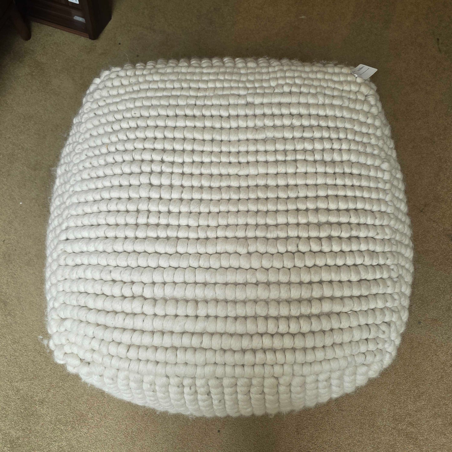 White Woven Wool Pouf