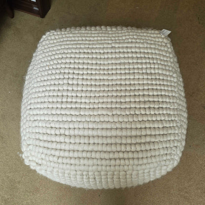 White Woven Wool Pouf
