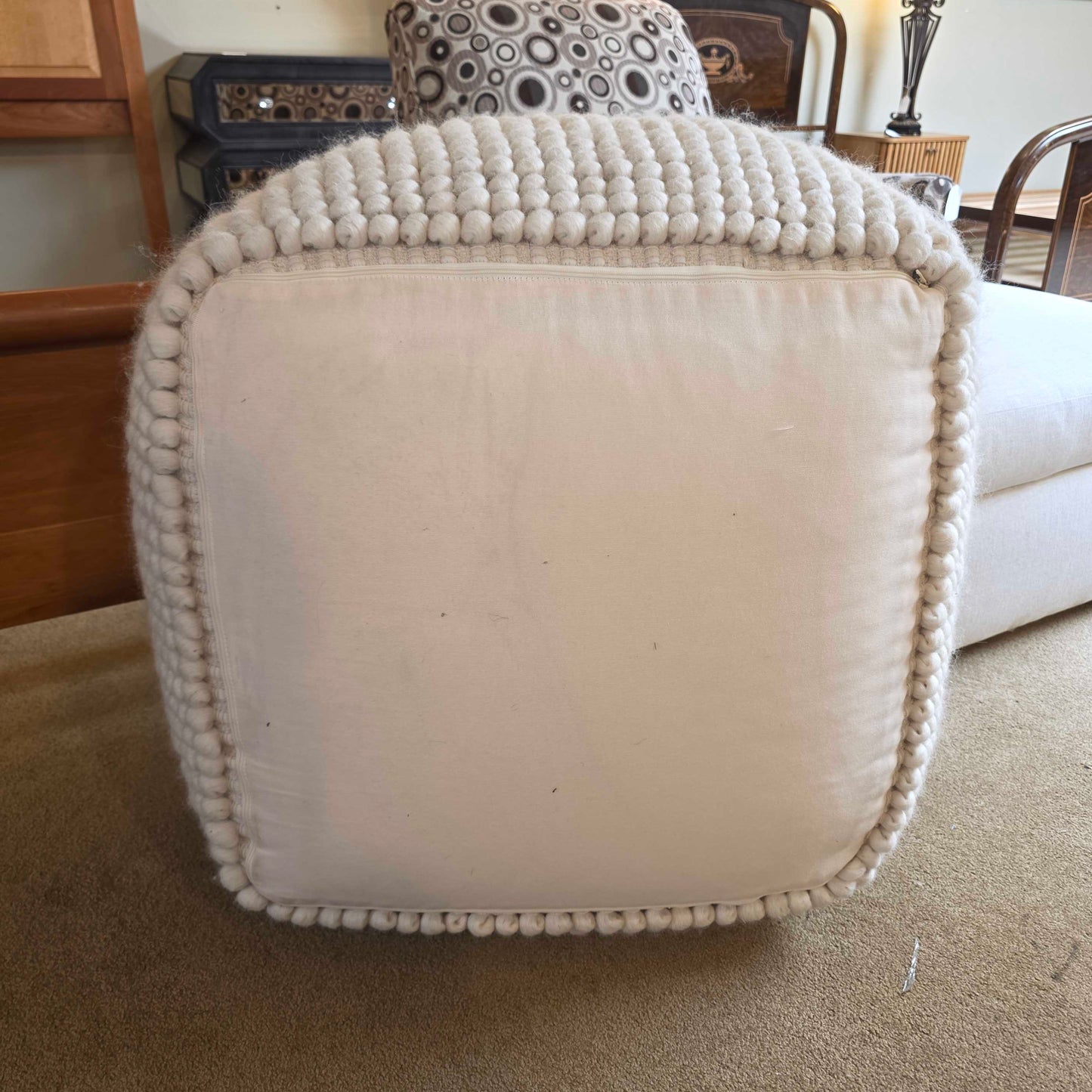 White Woven Wool Pouf