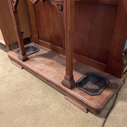 Eastlake Style Hall Tree with Mirror, Marble Counter & Umbrella Trays UNIQUE FINDS
