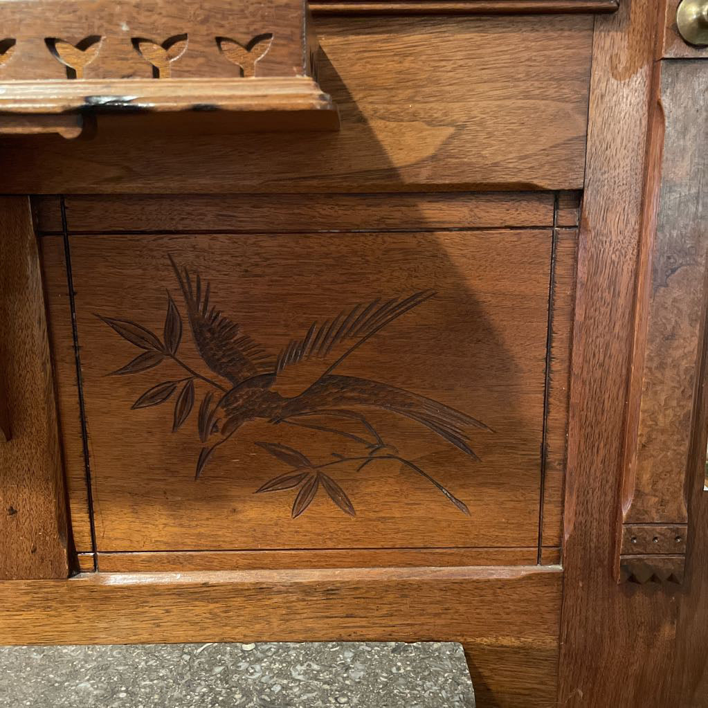 Eastlake Style Hall Tree with Mirror, Marble Counter & Umbrella Trays UNIQUE FINDS
