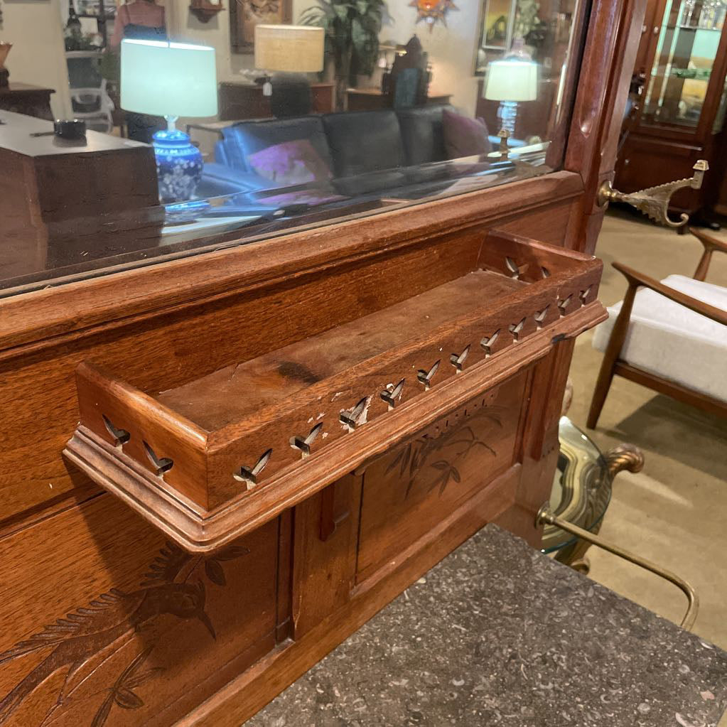 Eastlake Style Hall Tree with Mirror, Marble Counter & Umbrella Trays UNIQUE FINDS