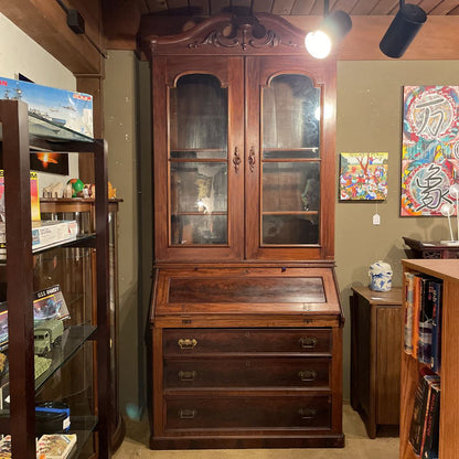 Ornate 3 Drawer Hutch w/ Fold Out Top Cabinet (AS IS) C CABINETS