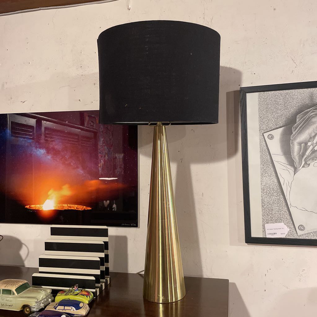 Conical Brass Base lamp with Black Shade