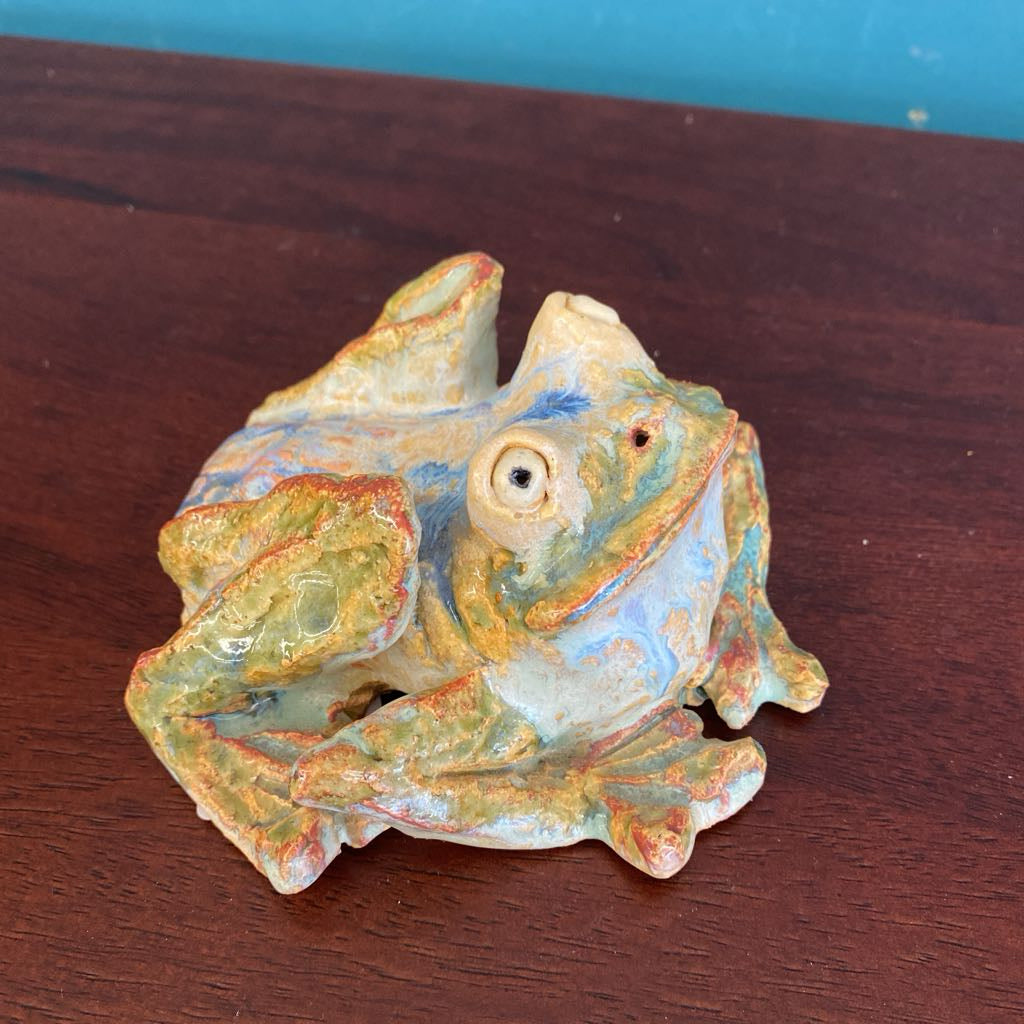 Signed Whimsical Ceramic Frog UNIQUE FINDS