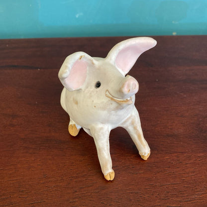 Stamped Whimsical Ceramic White Pig UNIQUE FINDS