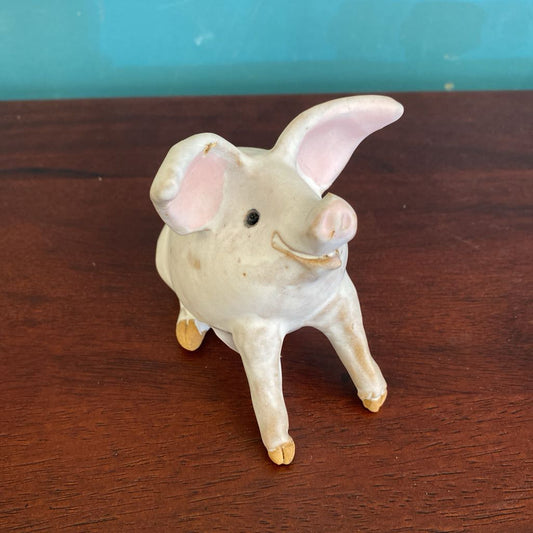 Stamped Whimsical Ceramic White Pig UNIQUE FINDS