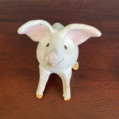 Stamped Whimsical Ceramic White Pig UNIQUE FINDS