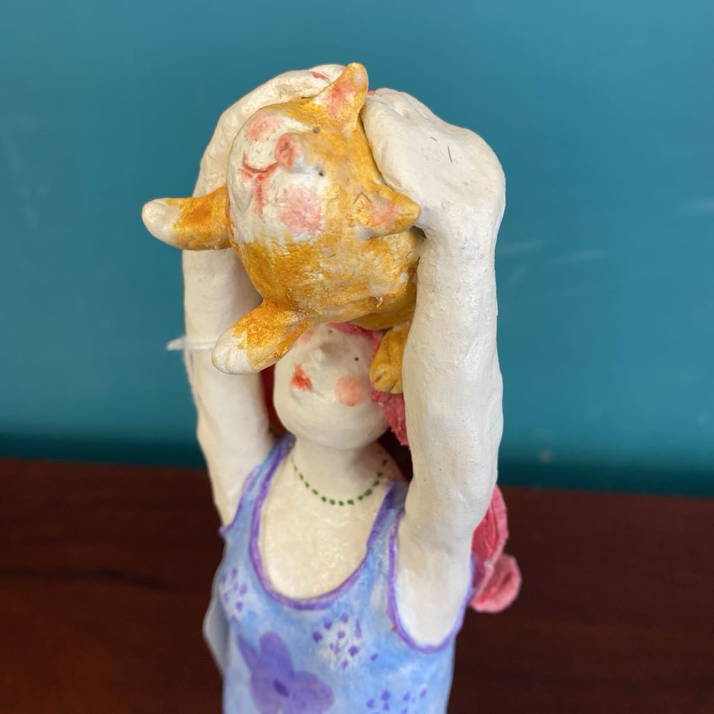 Ceramic Lady w/Pudgy Cat SMALLS