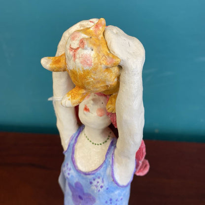 Ceramic Lady w/Pudgy Cat SMALLS