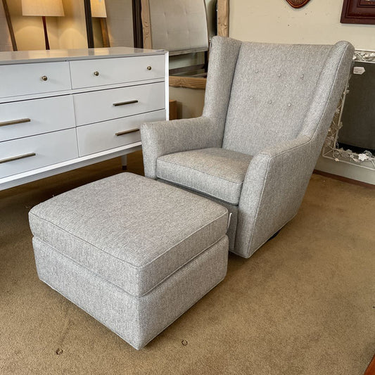 Room & Board Silver Wingback Swivel Glider Chair w/ Ottoman
