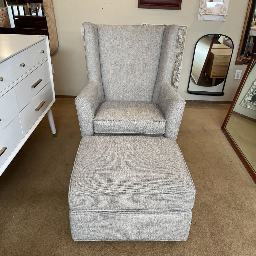 Room & Board Silver Wingback Swivel Glider Chair w/ Ottoman